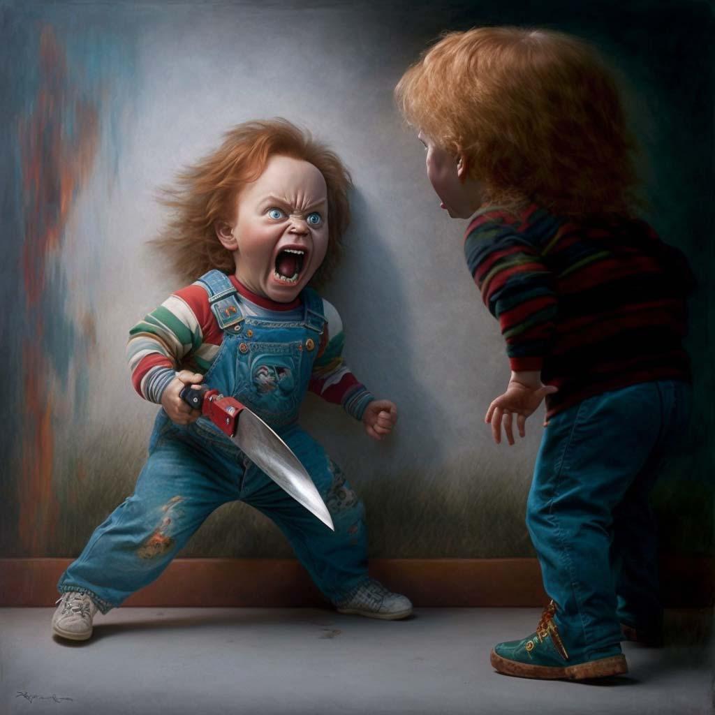 Chucky scaring child