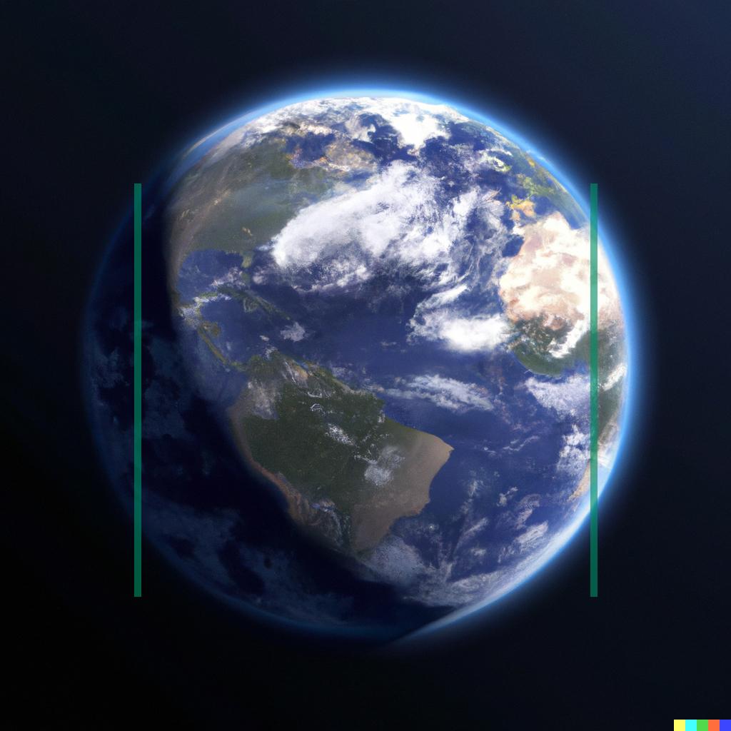 Earth from space with two green lines delineating it