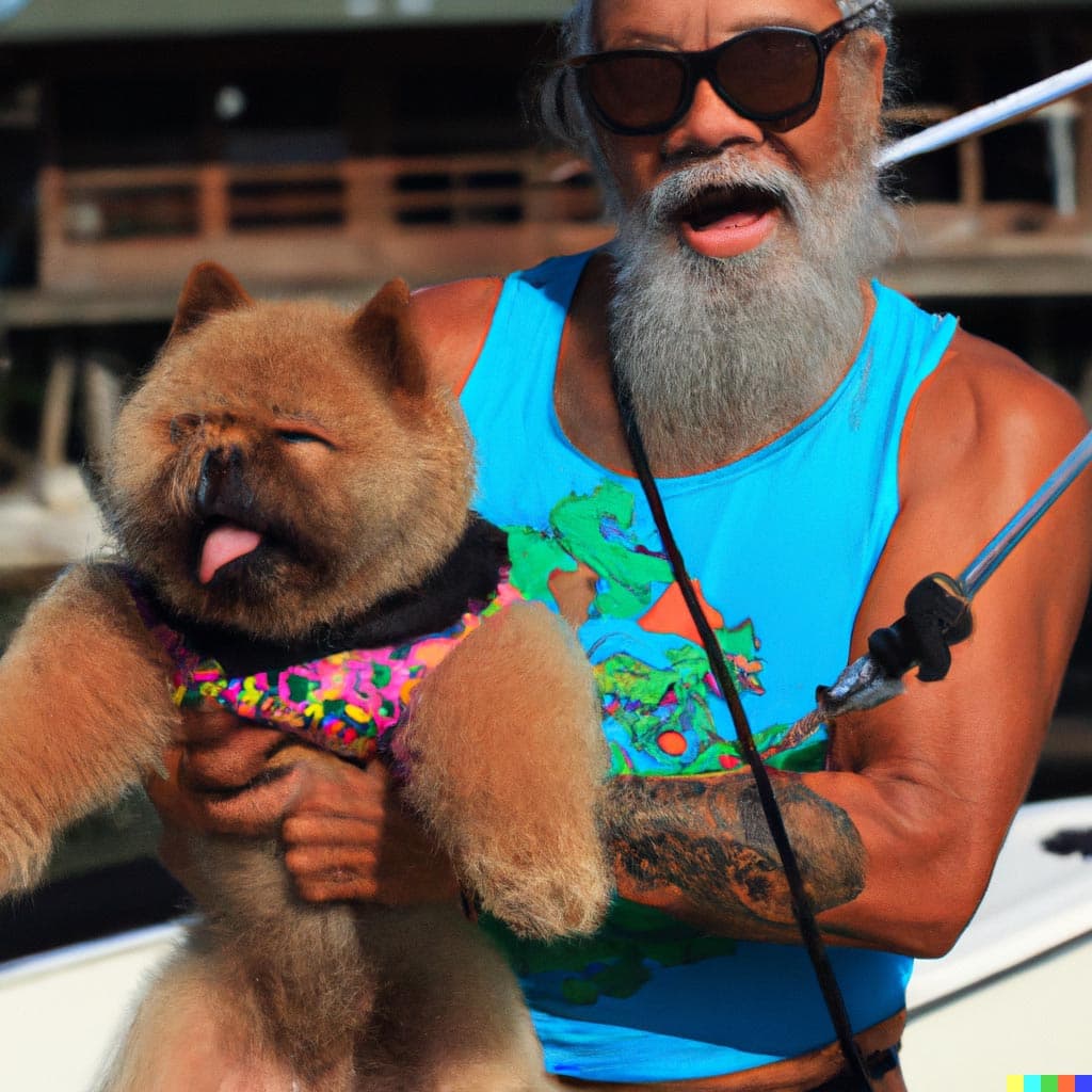 Grandpa carrying his pet dog