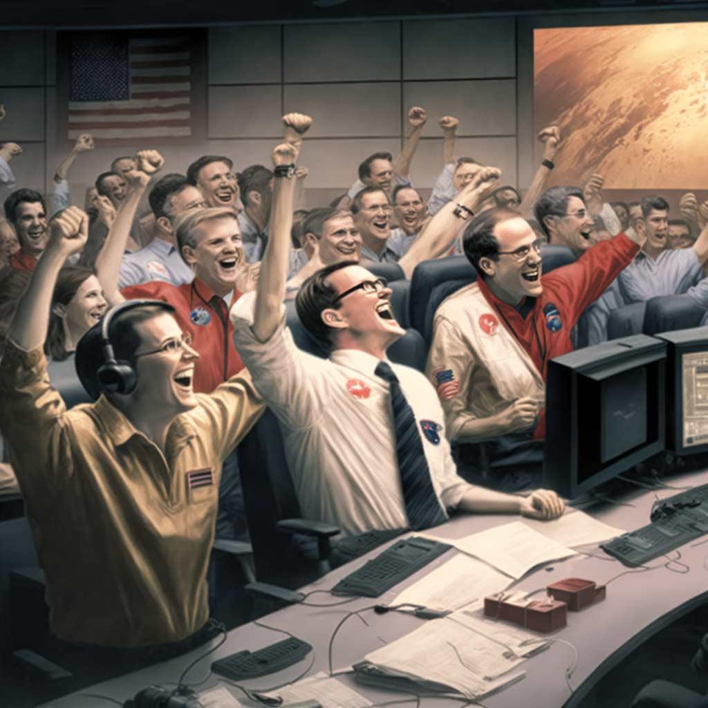 Nasa Scientists Cheering in Mission Control