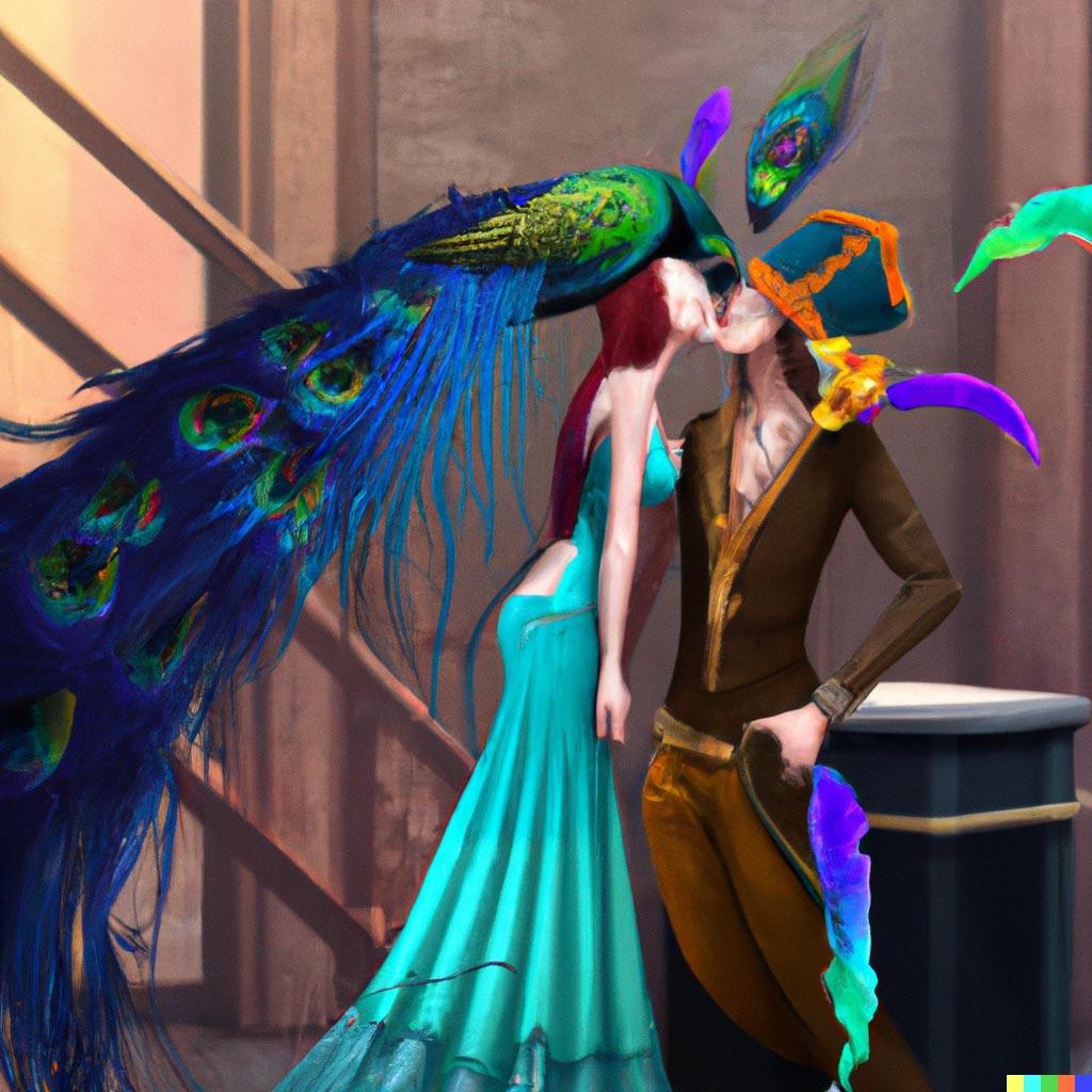 A peacock kissing a pirate