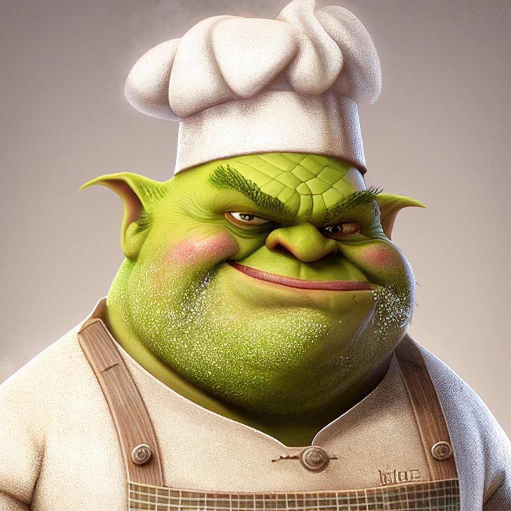 Shrek as a chef...Or a cake as Shrek the Chef. Who knows?