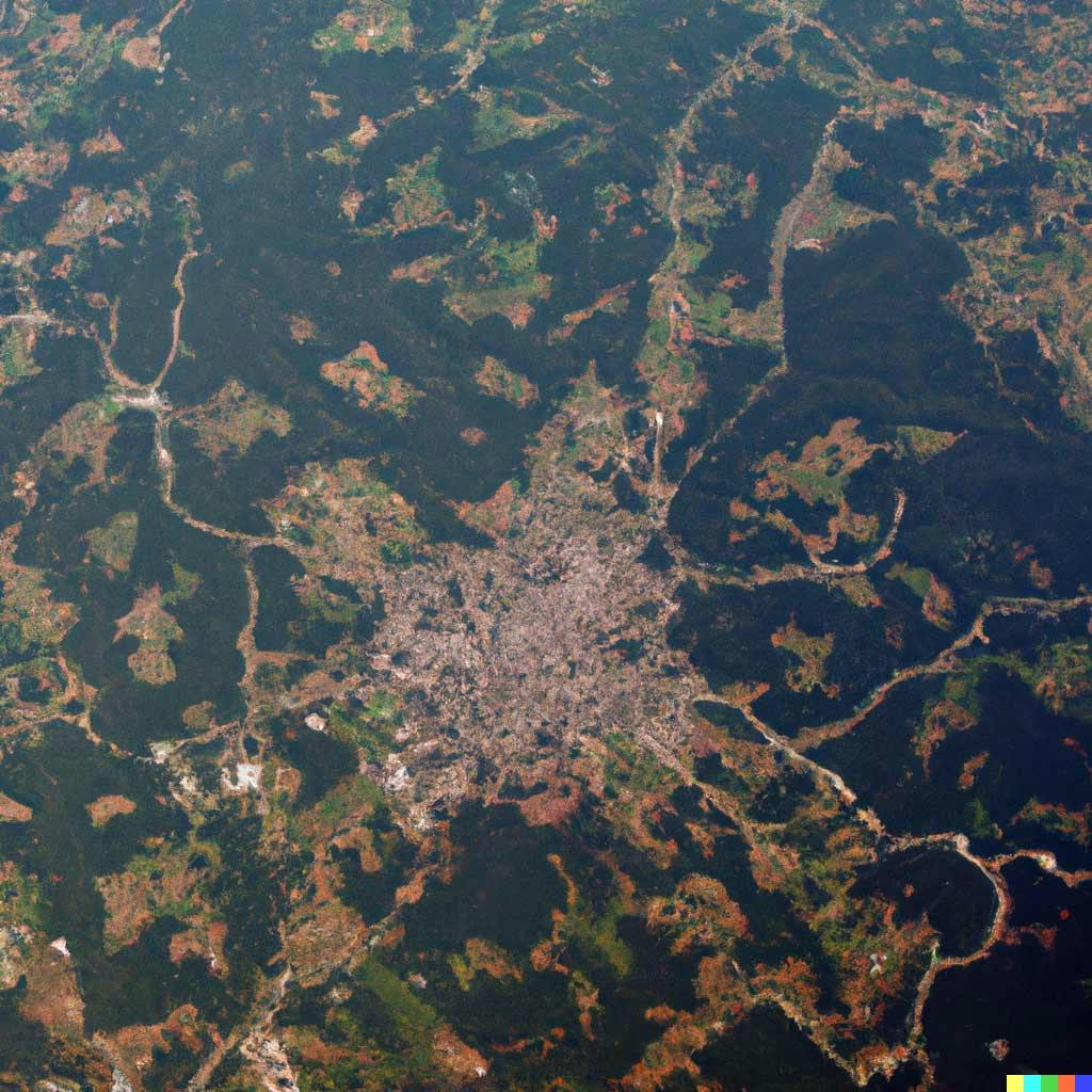 Aerial view of Tennessee with the whole population of the world gathered inside it